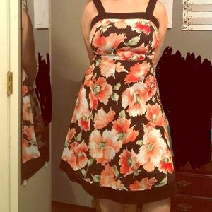 Vintage floral mid length dress, 1 1/2 inch straps